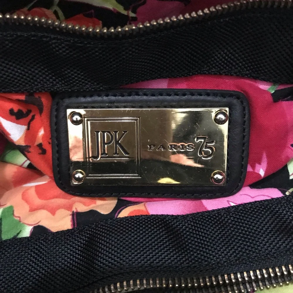 JPK PARIS 75 BLACK HOBO SHOULDER BAG PURSE HANDBAG NYLON LEATHER STRAP